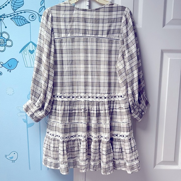 Free People Time Out Plaid Lace Boho White Olive Green Tunic Top Women's Size XS - Picture 9 of 14